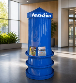 Litfaßsäule Lenovo mit Prospekttrichter